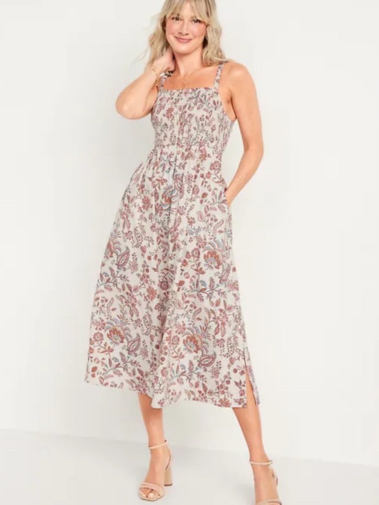Old Navy Dresses & Skirts - Old Navy Fit & Flare Sleeveless Cotton-Poplin Smocked-Bodice Midi Dress Medium
